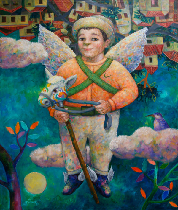 ANGEL CON CABALLO DE PALO